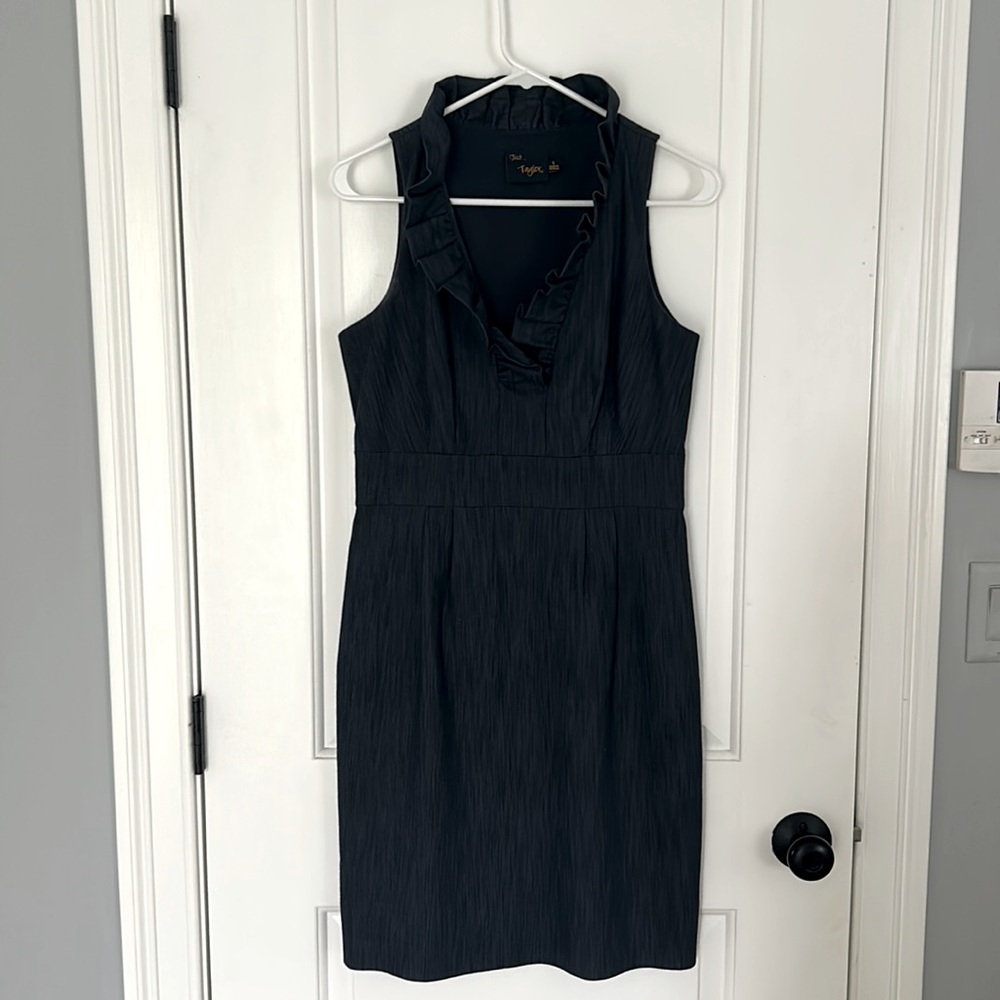 Just Taylor Ruffled Collar Sheath Denim Blue Size 12